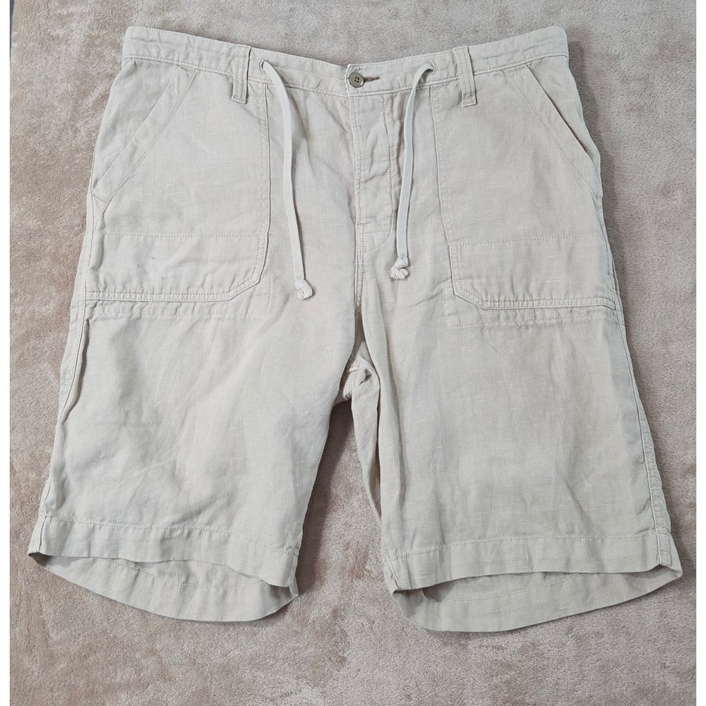 Lucky Brand originals shorts Mens 38 Beige 100% linen drawstring